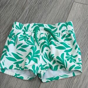 Starting Out White & Green Leaf Swim Trunks